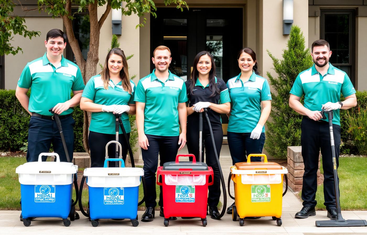 Ultra Cleaning Services uniformed W-2 crew with HEPA vacuums and supplies at a DFW apartment community